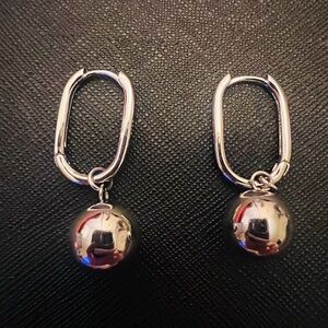 Sterling 925 Silver Hoop Earrings with Ball Charm
